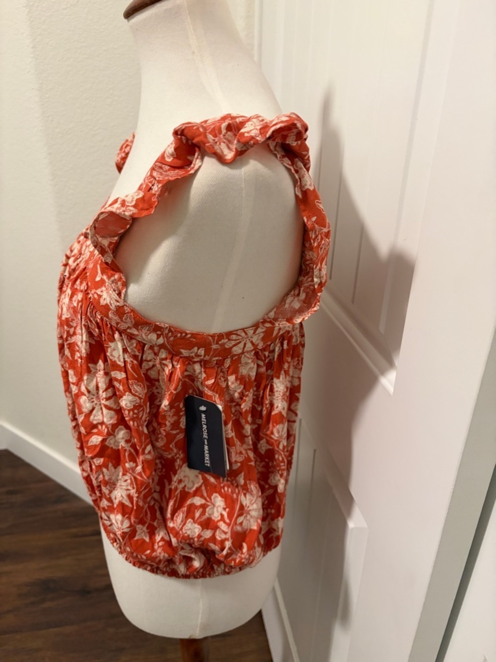 Melrose and Market Rust Floral Square-Neck Ruffle Tank - Picture 3 of 4